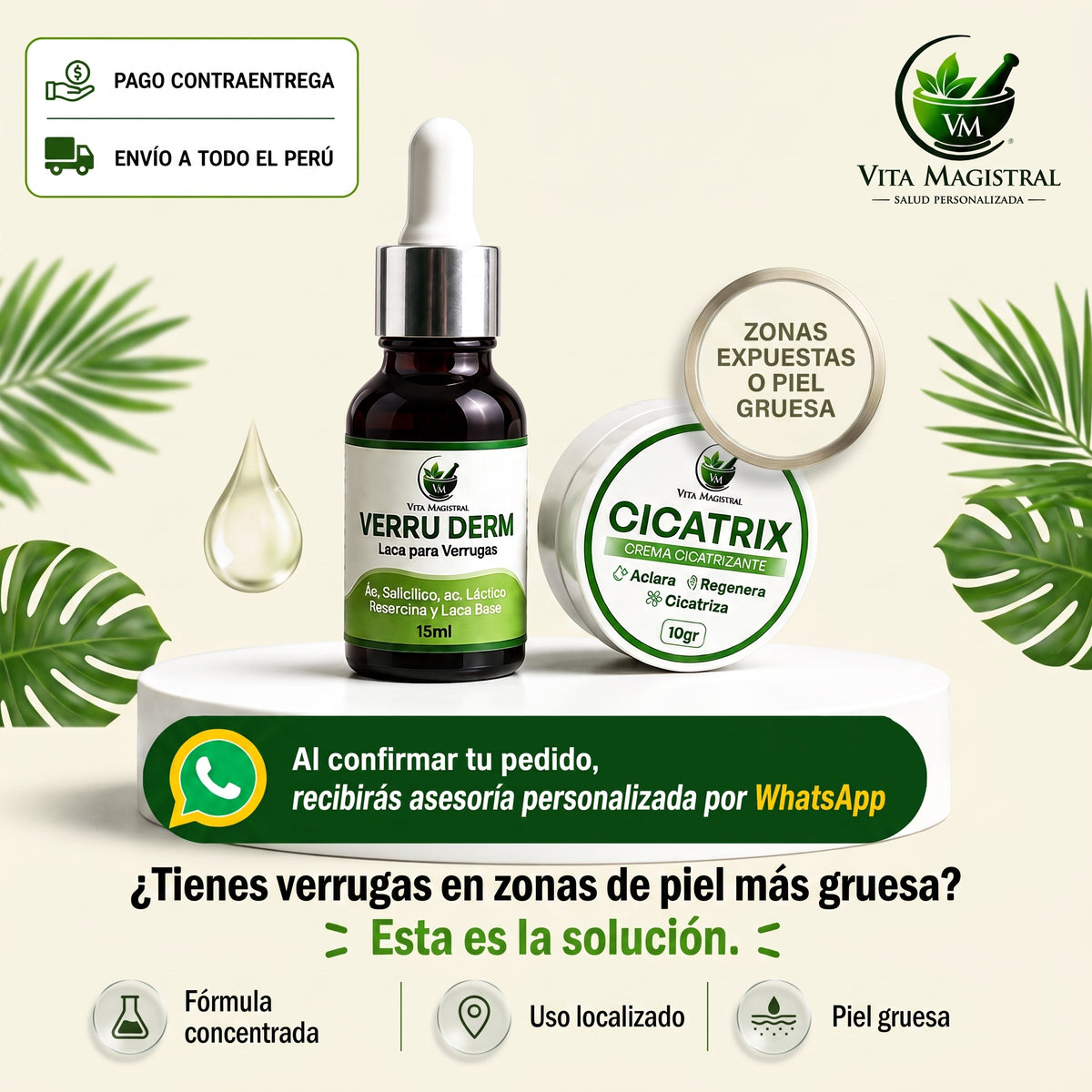 VERRUDERM + CICATRIX — Kit tratamiento tópico para piel gruesa con crema cicatrizante